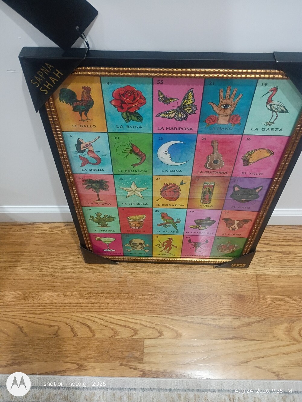 Sapna Shah LARGE Colorful Vintage Lotería Framed Wall Art 18 X 24